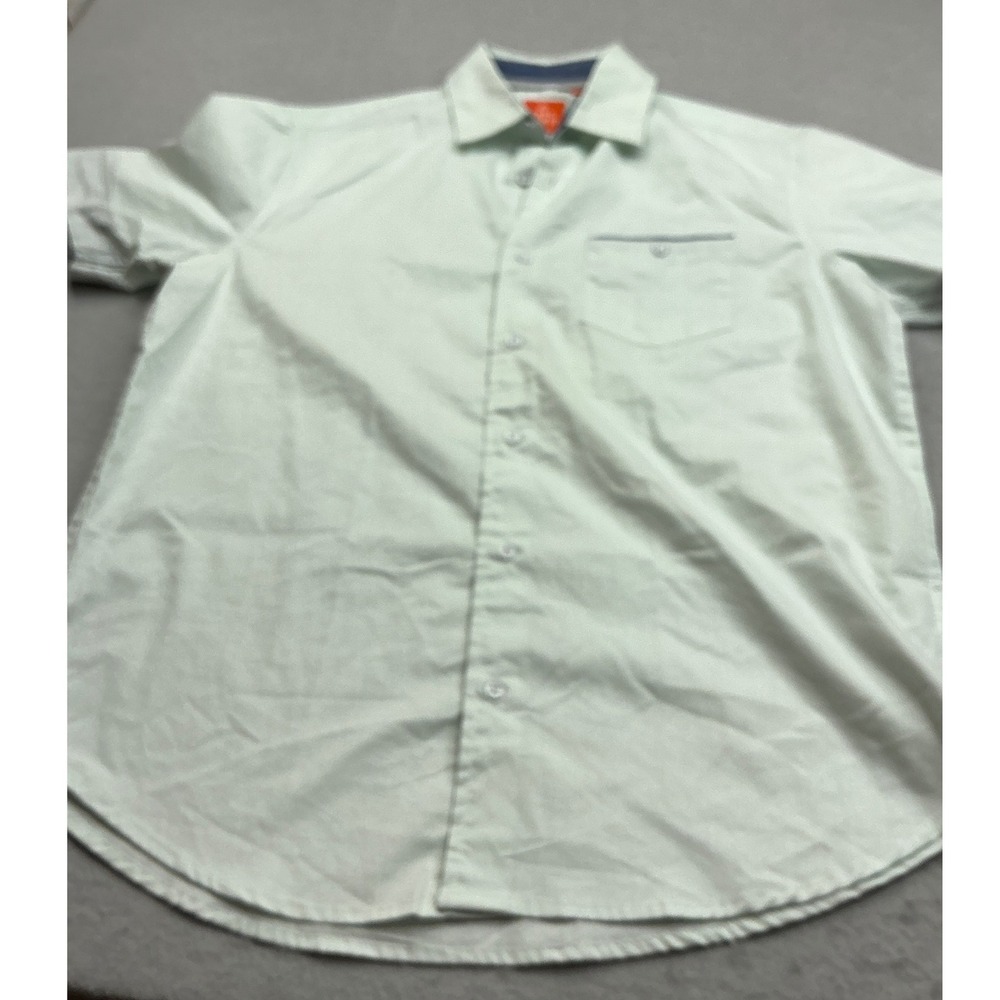 Free Planet Mens Short Sleeve Button Down Shirt Mint Green Stretch Size M Modern